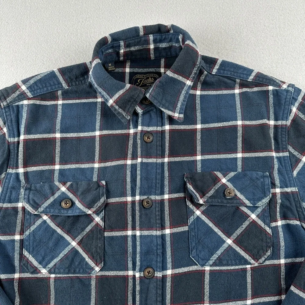Jachs Heritage Flannel Shirt Mens M Plaid Blue Red White 100% Cotton Heavyweight